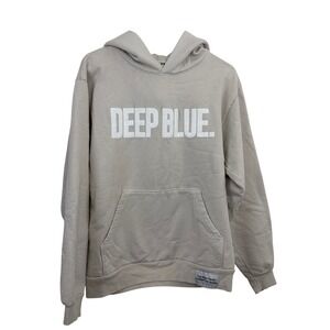 Deep Blue Hoodie Mens Small Beige Graphic Print Pullover Sweatshirt Made in LA